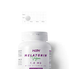 Cargar imagen en el visor de la galería, Melatonina 1,8mg de HSN | Para Dormir Mejor + Mejorar el Sueño + Descanso por la noche + Combate los trastornos del Sueño, Estrés y Fatiga, Jet Lag | Vegano, Sin Gluten, Sin Lactosa, 120 Tabletas
